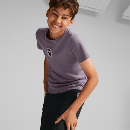 PUMA x MINECRAFT Graphic T-shirt voor jongeren, Purple Charcoal, small