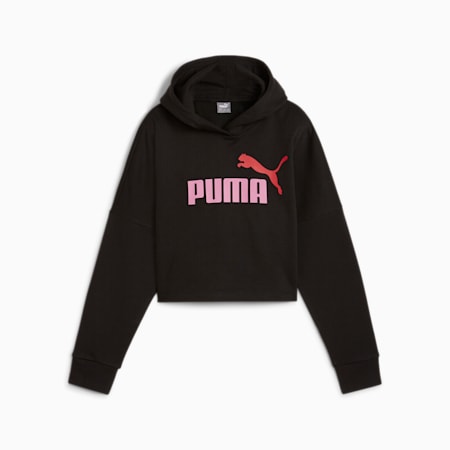 Młodzieżowa bluza o skróconym kroju z kapturem i logo Essentials, PUMA Black, small