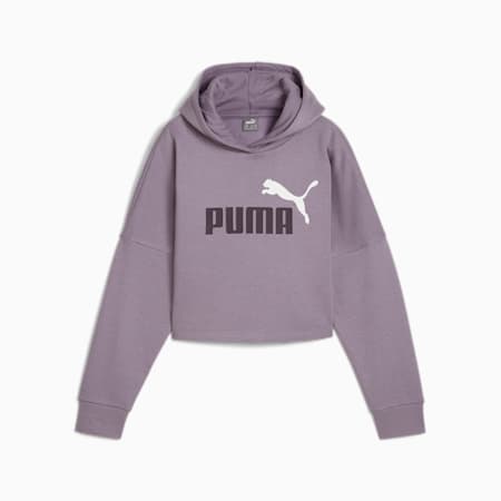 Felpa corta con cappuccio e logo Essentials da ragazza, Pale Plum, small