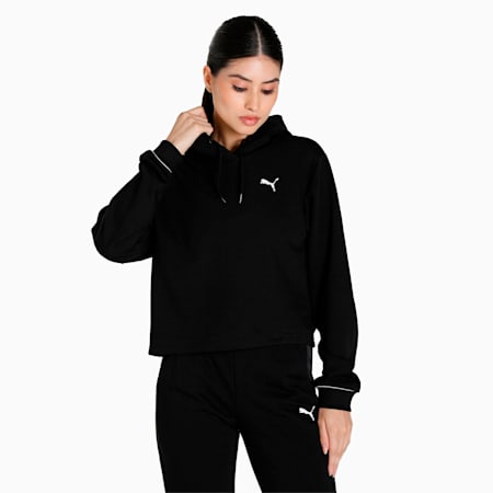Style Cat Relaxed Fit Women's Hoodie, Cotton Black, small-IND