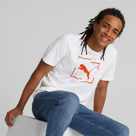 Cat Graphic Tee Men, Puma White, small-THA