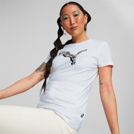 เสื้อยืดแขนสั้นสำหรับผู้หญิง Power Safari, Puma White, small-THA