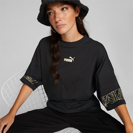 Power Deco Glam T-shirt voor dames, Puma Black, small