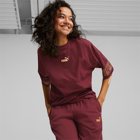 PUMA POWER Women's Deco Glam Tee, Aubergine, small-AUS