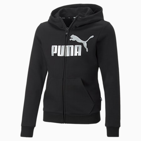 Essentials+ Logo Full-Zip Hoodie Youth, Puma Black, small