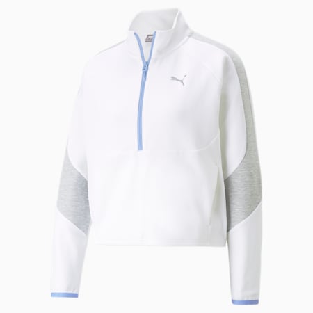 Evostripe Women's Half-Zip Crew Neck Sweatshirt, PUMA White, small-AUS