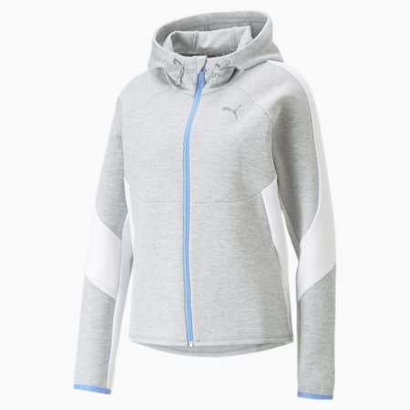 EVOSTRIPE Women's Full-Zip Hoodie, Light Gray Heather, small-AUS