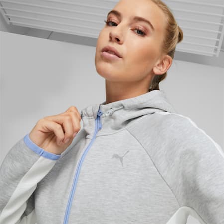 EVOSTRIPE Women's Full-Zip Hoodie, Light Gray Heather, small-AUS