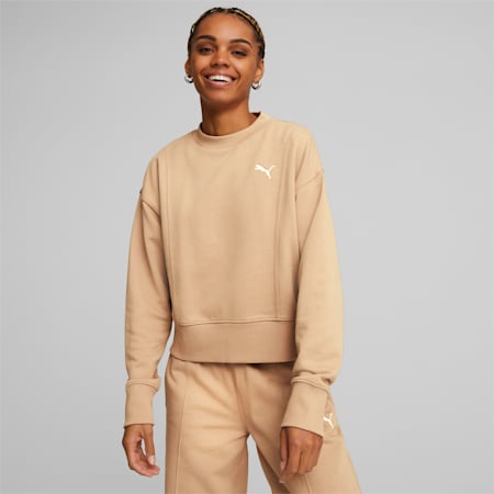 HER Crew Neck Sweatshirt Women, Dusty Tan, small-SEA