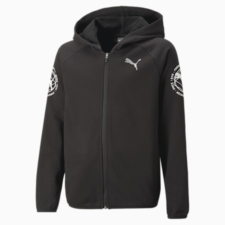 Active Sports Full-Zip Hoodie Youth, PUMA Black, small-SEA