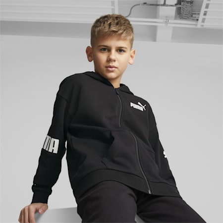 PUMA Power Full-Zip Boys' Hoodie, PUMA Black, small-AUS