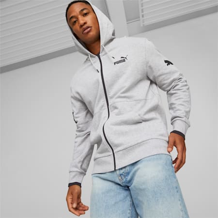 PUMA POWER Men's Full-Zip Hoodie, Light Gray Heather, small-NZL