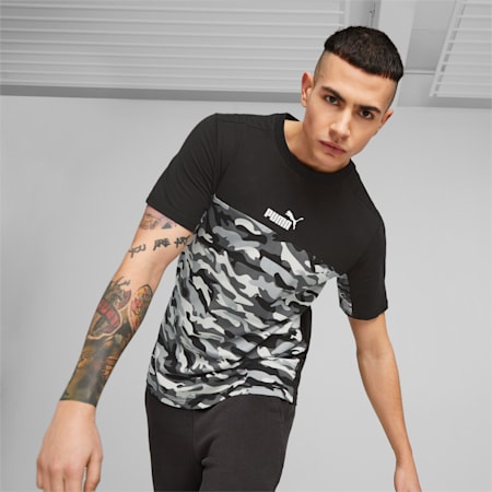 Essentials Block Camo Tee Men, PUMA Black, small-AUS