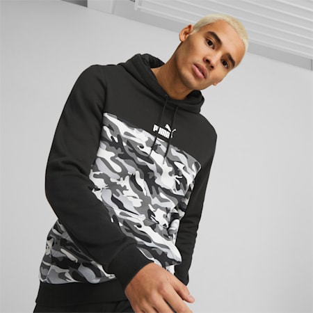 Essentials Block Camo Hoodie Men, PUMA Black, small-AUS