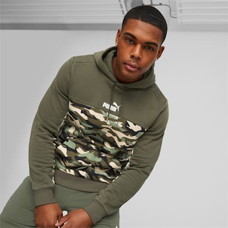 Essentials Block Camo Hoodie Men, Green Moss, small-AUS