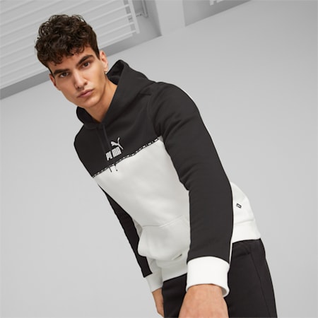 Essentials Block Tape Hoodie Men, PUMA Black, small-AUS