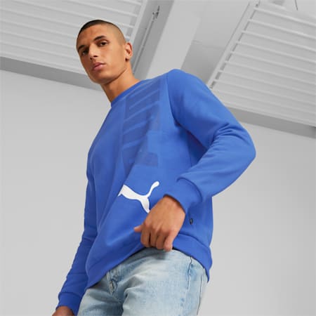 Essentials+ Men's Logo Lab Crew Neck Sweatshirt, Royal Sapphire, small-AUS