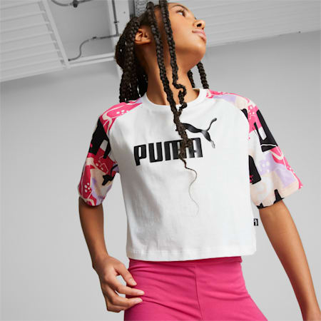 Essentials+ Street Art Girls' Printed Tee - Youth 8-16 years, PUMA White, small-AUS