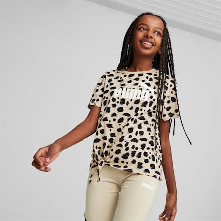 Essentials+ Animal Printed Knotted T-Shirt Teenager, Granola, small