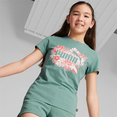 Essentials+ FLOWER POWER Tee - Girls 8-16 years, Adriatic, small-AUS