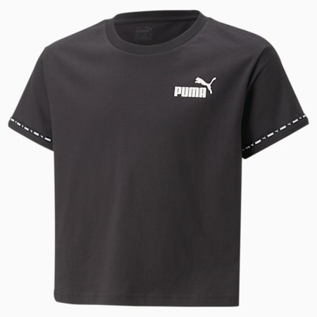 PUMA Power Tape Girls Relaxed Fit T-Shirt, PUMA Black, small-IND