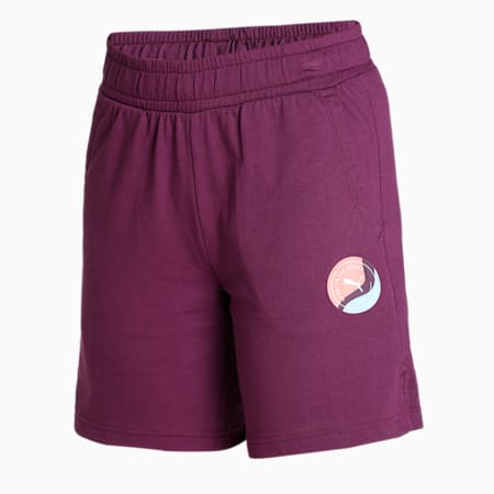 Wavy Graphic Logo Shorts, Grape Wine, small-IND