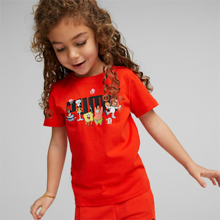 PUMA x SPONGEBOB Logo Tee - Kids 4-8 years, Warm Earth, small-AUS