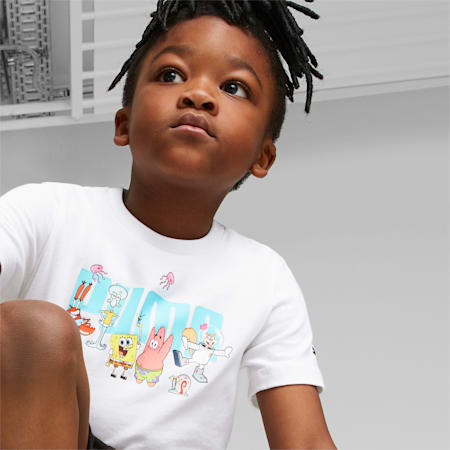 Completo T-shirt e shorts PUMA x SPONGEBOB per bambini, PUMA White-puma black, small