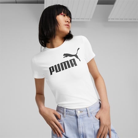 Essentials Slim Logo Tee Women, PUMA White, small