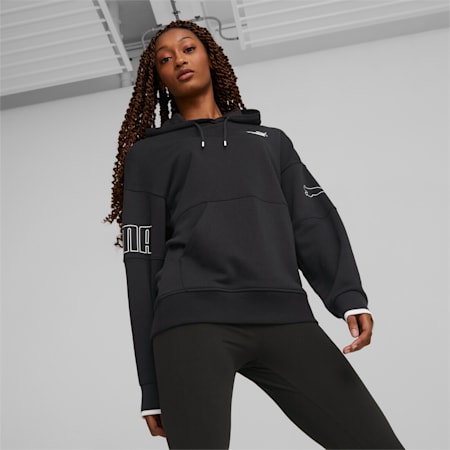 PUMA POWER Women's Colourblock Hoodie, PUMA Black, small-AUS