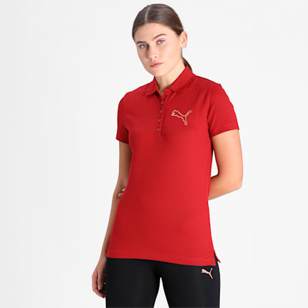Graphic Cat Women's Polo, Red Dahlia, small-IND