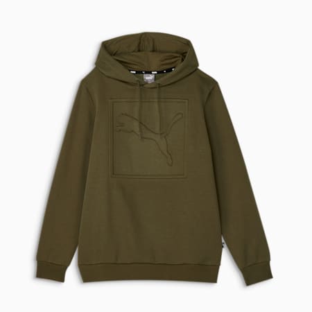 ESS Men's Fleece Embossed Hoodie, Olive Night, small-AUS