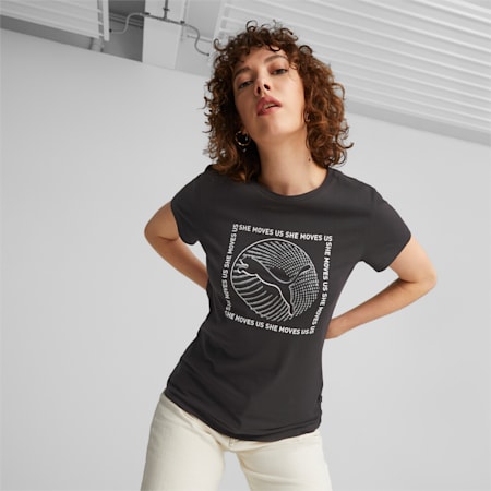 GRAPHICS She Moves Us Tee Women, PUMA Black, small-SEA