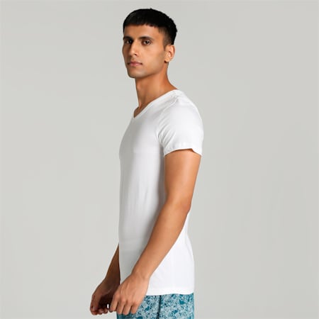 Basic V-Neck Men's T-Shirts Pack of 2 with EVERFRESH Technology, Puma White-Puma White, small-IND