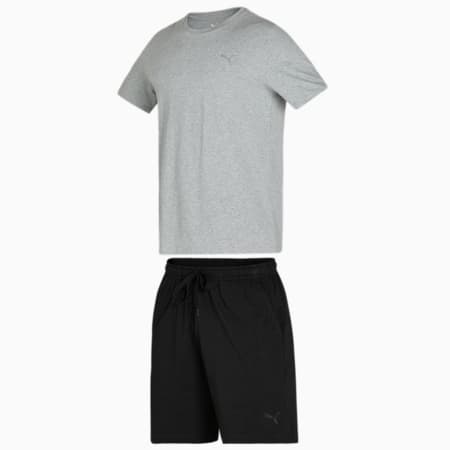 Men's Basic Tee & Shorts Set, Medium Gray Heather-PUMA Black, small-IND