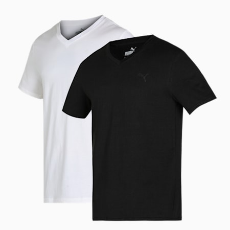 Men's V-Neck T-Shirts Pack of 2, PUMA White-PUMA Black, small-IND