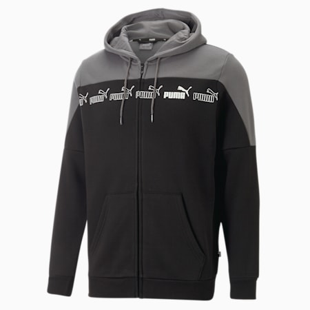 Around the Block hoodie met rits voor heren, Puma Black-Castlerock, small