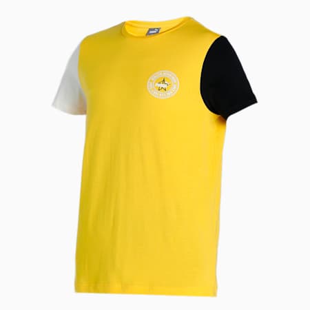 PUMAx1DER Varsity Men's Slim Fit T-Shirt, Sun Ray Yellow, small-IND