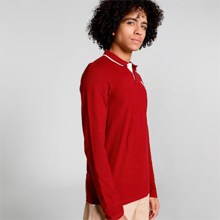 Long Sleeve Men's Regular Fit Polo, Rhubarb, small-IND