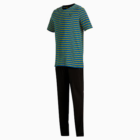 PUMA Men's Striped T-Shirt &amp; Joggers Set, Victoria Blue-Puma Black, small-IND