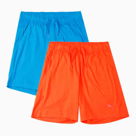 PUMA Boy's Regular Fit Shorts Pack of 2, Cherry Tomato-Victoria Blue, small-IND