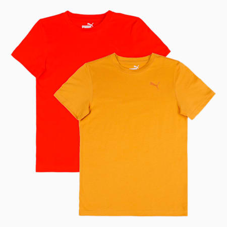 PUMA Boy's Regular Fit T-Shirts Pack of 2, Cherry Tomato-Mineral Yellow, small-IND