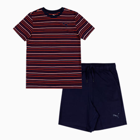 PUMA Stripe Youth Regular Fit T-Shirt & Joggers Set, Peacoat-Peacoat, small-IND