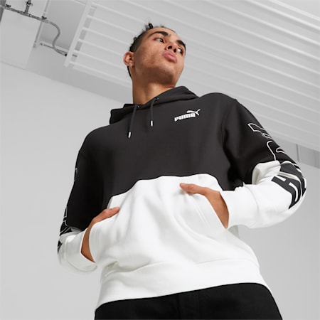 PUMA POWER Colourblock Men's Hoodie, PUMA Black-PUMA White, small-AUS