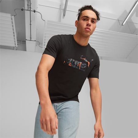 ESS+ CAMO Men's Graphic Tee, PUMA Black-cayenne pepper, small-PHL