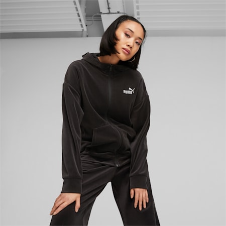 Essentials Elevated hoodie met rits voor dames, PUMA Black, small