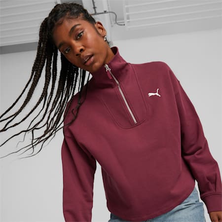 HER Women's High-Neck Half-Zip Sweatshirt, Dark Jasper, small-AUS