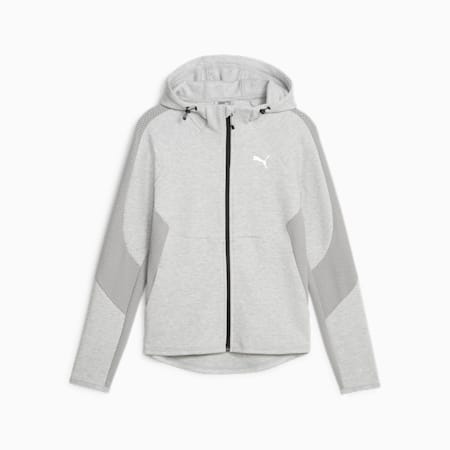 EVOSTRIPE Women's Full-Zip Hoodie, Light Gray Heather, small-AUS