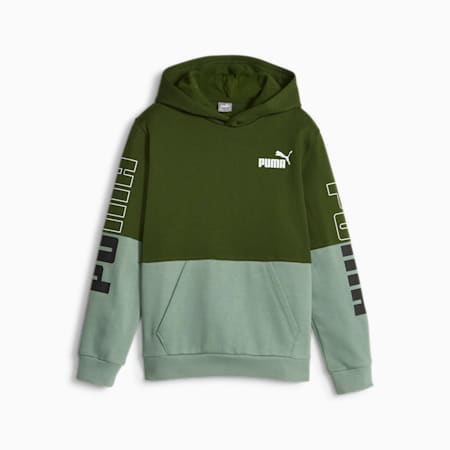 PUMA POWER Colourblock Hoodie - Boys 8-16 years, Myrtle, small-NZL