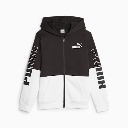 PUMA POWER Full-Zip Youth Hoodie, PUMA Black, small-AUS